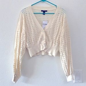 F21 Cropped Oversized Sheer White Cardigan NWT